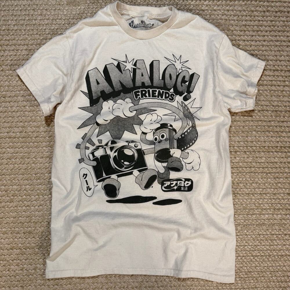 Threadless Analog Friends T-Shirt Vintage Camera Graphic Rare Retro Japanese S